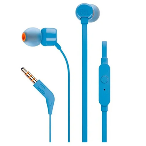 JBL Tune 110 Wired In Ear Headphones, Deep and Powerful Pure Bass Sound, 1-Button Remote/Mic, Tangle Free Flat Cable, Ultra Comfortable Fit – Blue