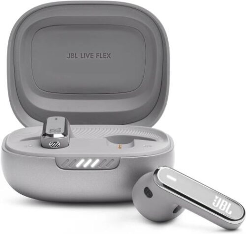 JBL Live Flex True Wireless Noise Cancelling Earbuds Hi-Fi With Personi-Fi 2.0 40H Battery 6 Mics Touch Voice Control  Ip 54 Water Resistant - Silver