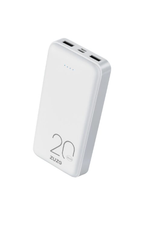 Zuzg 20000 mah power bank 2 usb port and 1 type-c port - white