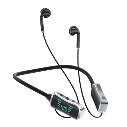 Kim KL 50 Bluetooth Neckband Earphones, 48 Hours Playtime, LED Display, TF Card Support - Black