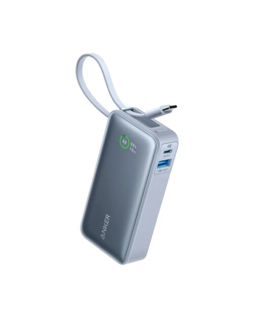 Anker Nano Power Bank, 10000 mAh Portable Charger With Built- In USB-C Cable, PD 30W Output with 1 USB-C, 1 USB-A, Fast Charging Battery Pack for iPhone 16/15 Series, Samsung, Huawei , Xiaomi , iPad , Vivo - Blue