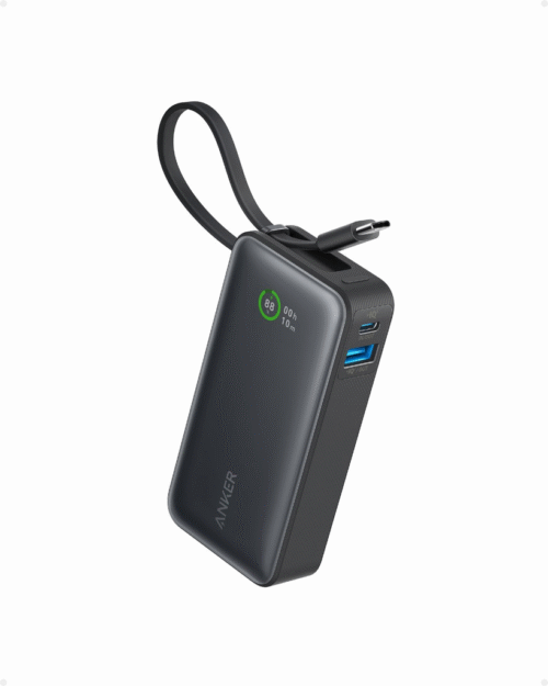 Anker Nano Power Bank, 10000 mAh Portable Charger With Built- In USB-C Cable, PD 30W Output with 1 USB-C, 1 USB-A, Fast Charging Battery Pack for iPhone 16/15 Series, Samsung, Huawei, Xiaomi, iPad, Vivo - Black