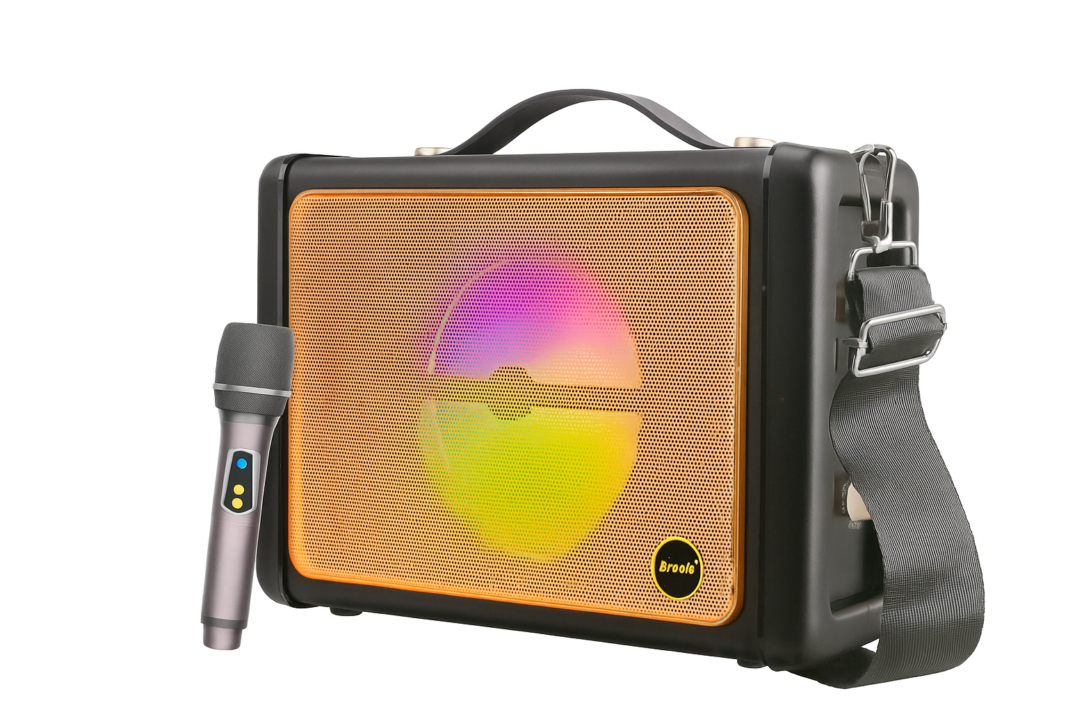 Brodu Bts 1888  6.5 Inch Portable Professional Karaoke Bluetooth Speaker 20w  With 1 Wireless Mic With RGB Light  / Usb & SD Card Slot / Carry Belt - Black & Gold