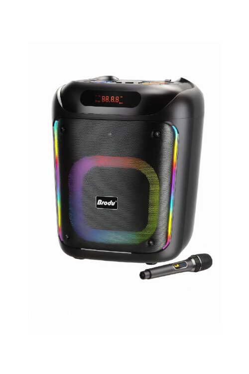 Brodu Bts 2286 Portable Professional Karaoke Bluetooth Speaker With 1 Wireless Mic & Led Display & RGB Light  / Aux / Mic In Jack / Usb & SD Card Slot / Carry Handle - Black