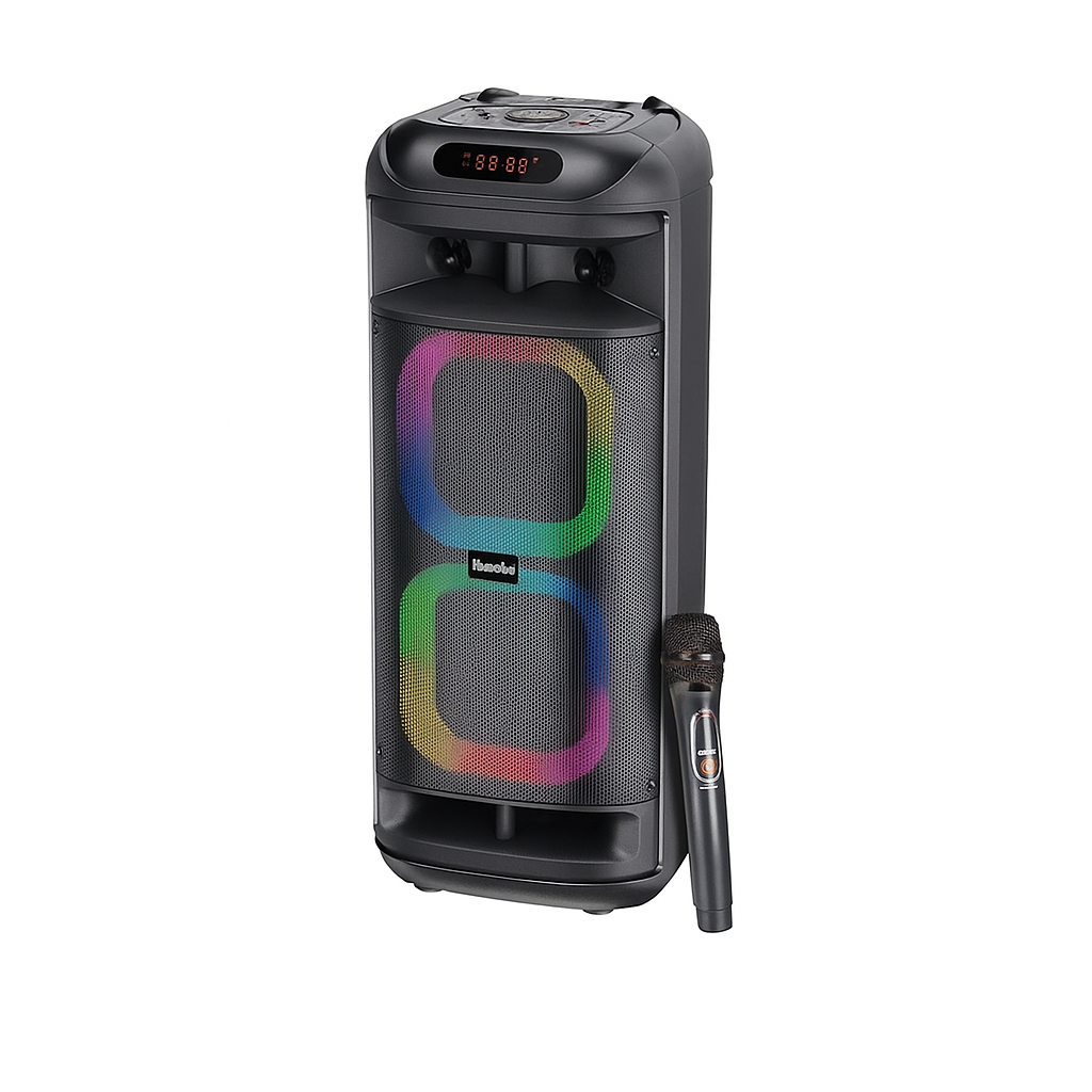 Brodu Bts 2260 6.5 Inch Woofer Portable Professional Karaoke Bluetooth Speaker 55w With 1 Wireless Mic With RGB Light With Display / Usb & SD Card & Mic Slot / With Carry Handle - Black