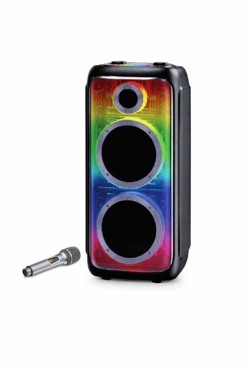 Brodu Bts - 2369 , 8 Inch Woofer Party Portable Bluetooth Speaker 75 w With 1 Wireless  Mic With RGB Light With Display / Usb & SD Card & 2 Mic Slot & Guitar Slot / With Carry Handle And Carry Wheels - Black