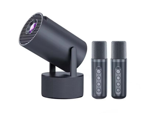 Smartbarry HT5 Pro LCD Mini Projector, WiFi 6 & Bluetooth 5.0, 3.5mm Audio, Android 11, 19.3x9x10.6 cm, Portable, 1280x720 Resolution, 4K Support, 180° Rotatable Stand - Black