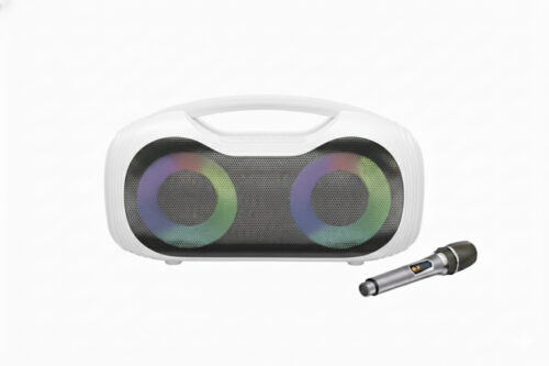 Brodu Bts 2313 Portable Professional Karaoke Bluetooth Speaker With 1 Wireless Mic & Display & RGB Light / Aux / 2 Mic In Jack & 1 Guitar jack & 1 Mic Jack / Usb & SD Card & Aux Slot / Carry Handle - White