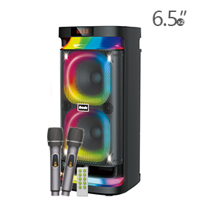 Brodu Bts - 1989 Dual 6.5 Inch Party Portable Bluetooth Speaker 55 w With 2 Wireless Mic With RGB Light / Display / Usb & SD Card & Mic Slot & Aux & Guitar Slot  / With Carry Handle - Black