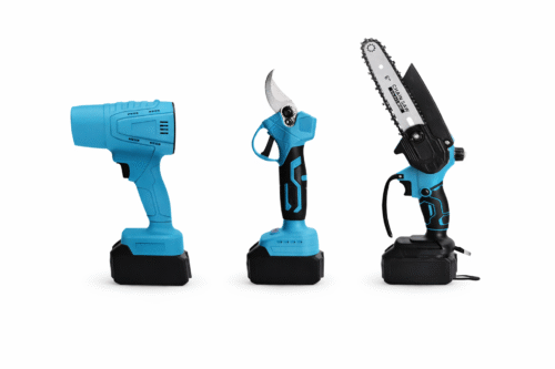 4 In 1 Electric Tool Combo Set , Grass Cuter & Blower & Wood Cutter & Pruning Shear . With 2 Lithium Battery & Protection Glass And Glove's - Blue