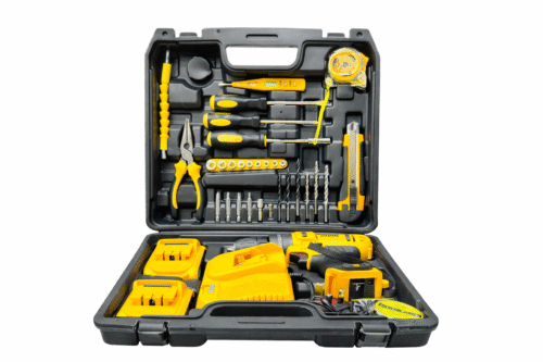 Multi Functional Cordless Drilling Machines And Screw Driver With 2 Battery And Equipment - Yellow