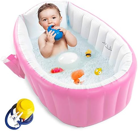 Inflatable Bathtub, Portable Travel Baby Infant Bath Tub Toddler Bathtub with Air Pump, Foldable Non-Slip Shower Basin Mini Air Swimming Pool for Newborn