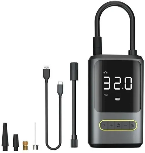 Car Air Pump ATJ-8466 Cordless Air Compressor, Portable USB 150PSI Tire Inflator Air Pump with Digital Screen and LED Lights for Cars, Motorcycles, E-bikes, And Balls