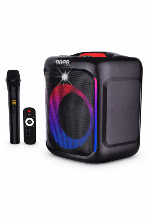 Sing-e ZQS-6170 Portable Bluetooth Speaker 6.5 Inch , With One Wireless Mic And One Remote With RGB Light And Carry Handle / Usb & Sd Card Slot & Aux &  Mic Slot - Black