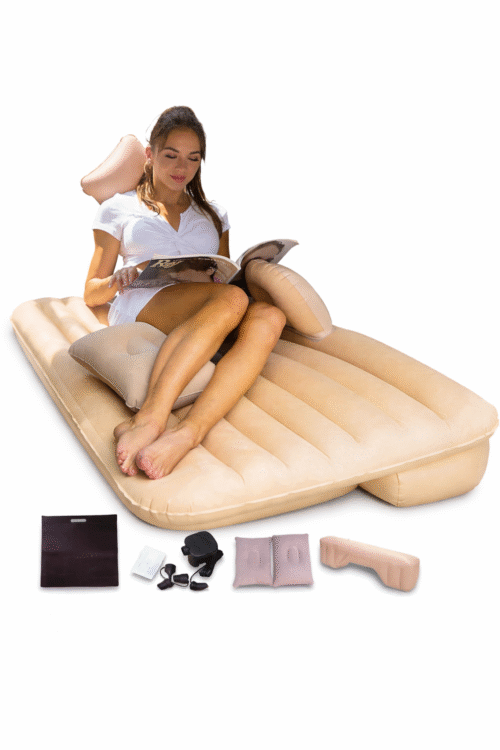 Inflatable Leedsooy - 61002 Car Air Bed With 2 Pillows / Air Pump / Strong Bearing Capacity /  Thickening And Wear Resistance / Fresh Breathable / Anti Rollover - Beige