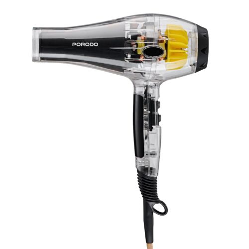 Porodo Lifestyle Crystal Shell Hair Dryer, 2000W Power, 3 Airflow Modes, 3 Temperature Settings, 2 Speed Levels, Overheat Protection, Negative lon Technology, Swivel Cord, Black