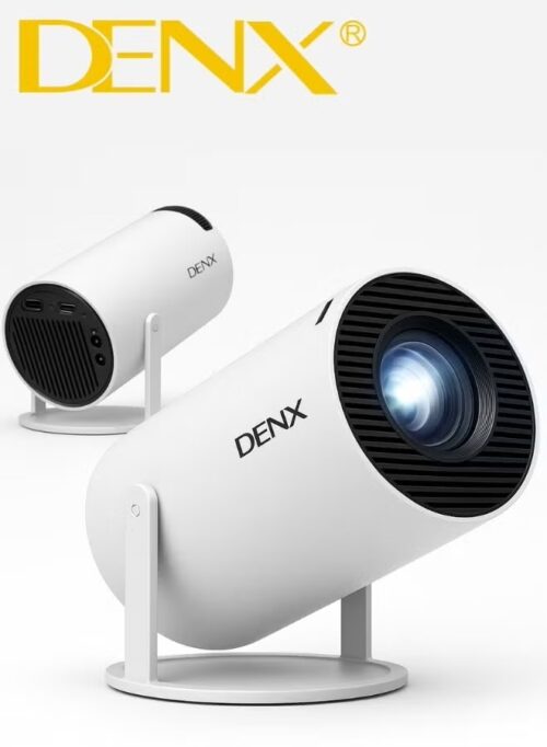 DENX DX-2591 Portable Smart Mini Projector, FHD 1080P, Built-in Wi-Fi, Android 11, 380° Rotation, Auto Horizontal Correction, 50,000 Hours LED Lifespan, 8GB Memory /One Year Warranty - White