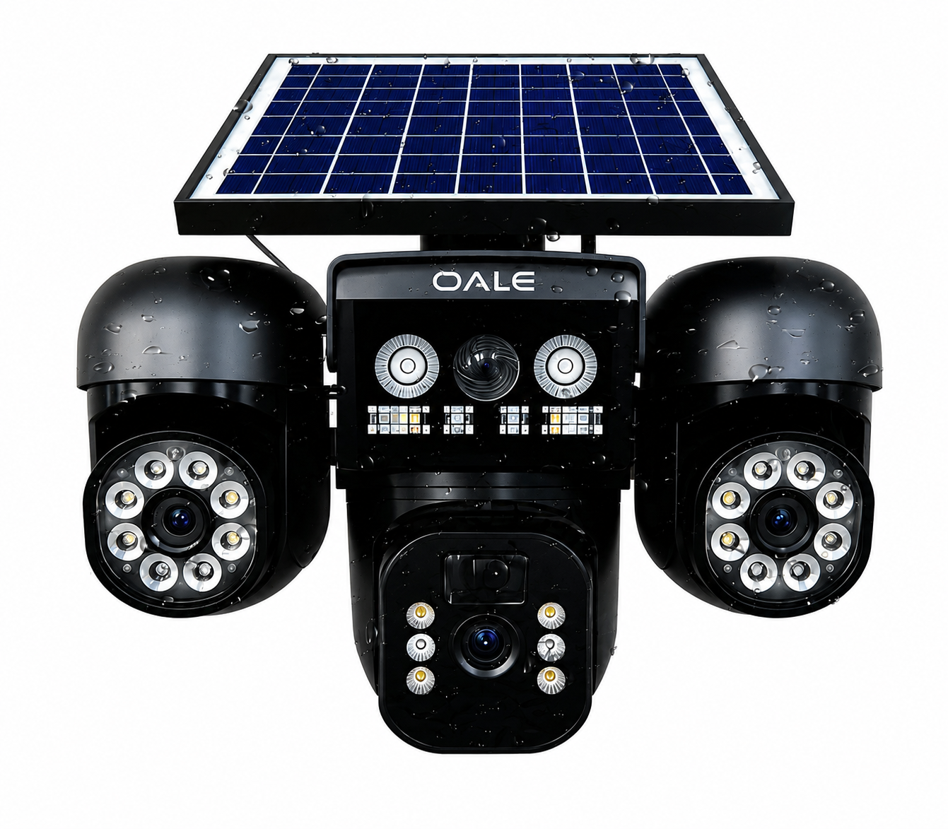 Oale Solar Security Camera i Home 09 3 Lens With WiFi And Waterproof Solar Camera Three-Lens Three-Screen 360° Dead-Angle-Free Coverage, Bid Farewell to Surveillance Blind Spots QHD Capture high detinition image and video – Free Delivery