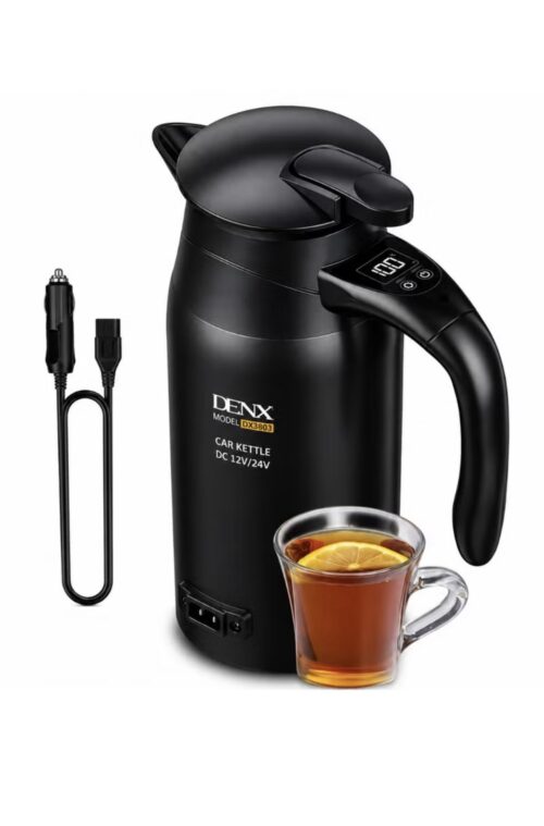 Car Electric Kettle Denx Dx3803 12V / 24V, 800ml Capacity, Digital Temperature Display, Adjustable Heat Control, Cigarette Lighter Powered - Ideal for Travel, Coffee - Free Delivery