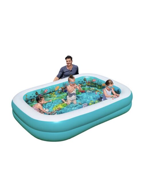 Inflatable 3D Family  Swimming Pool With Electric Pump And 2 Glass And 3D Stone / Pool Size 2.62m*1.75*51cm - Free Delivery