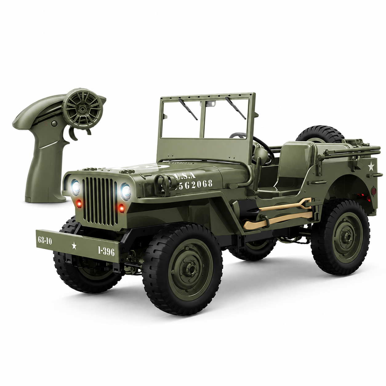 1/10 Scale Willys Military Jeep RC Car 4WD RTR 2.4GHz Remote Control Off Road Truck with LED Lights - Free Delivery