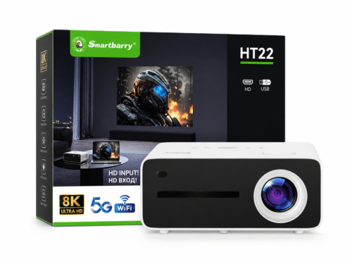 Smartbarry Ht 22 8k Display Projector with Wifi and  Bluetooth Outdoor Camping, Indoor Home Theater Movie Projector, Multiple Apps Supported, Video Projector Compatible with HDMI/VGA/USB/iOS/Android/Windows  White - Free Delivery