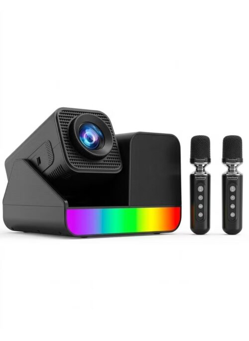 HT36 Pro HD Smart Projector with 4K HDR Support, Wireless Connectivity, USB Media Playback, HiFi Speaker, Portable Home Cinema Projector with 2 Wireless Microphones for Movies, Gaming & Presentations - Free Delivery