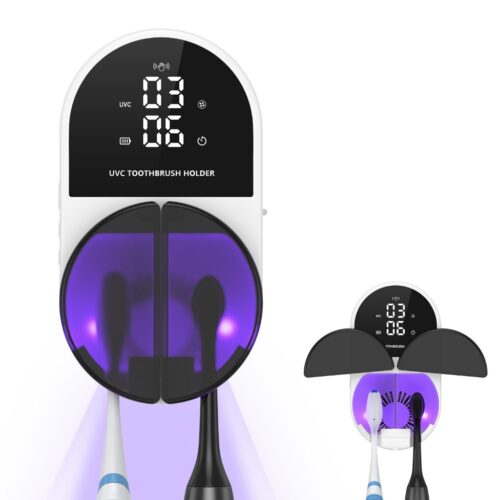 Toothbrush Steriliser with LED Screen, Electric Toothbrush Holder with Sensor, Manual/Automatic UV Disinfection Function, Rechargeable Wall Mounted for Travel and Family